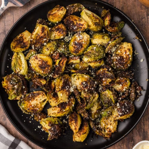 Close up photo of a plate of Roasted Brussel Sprouts
