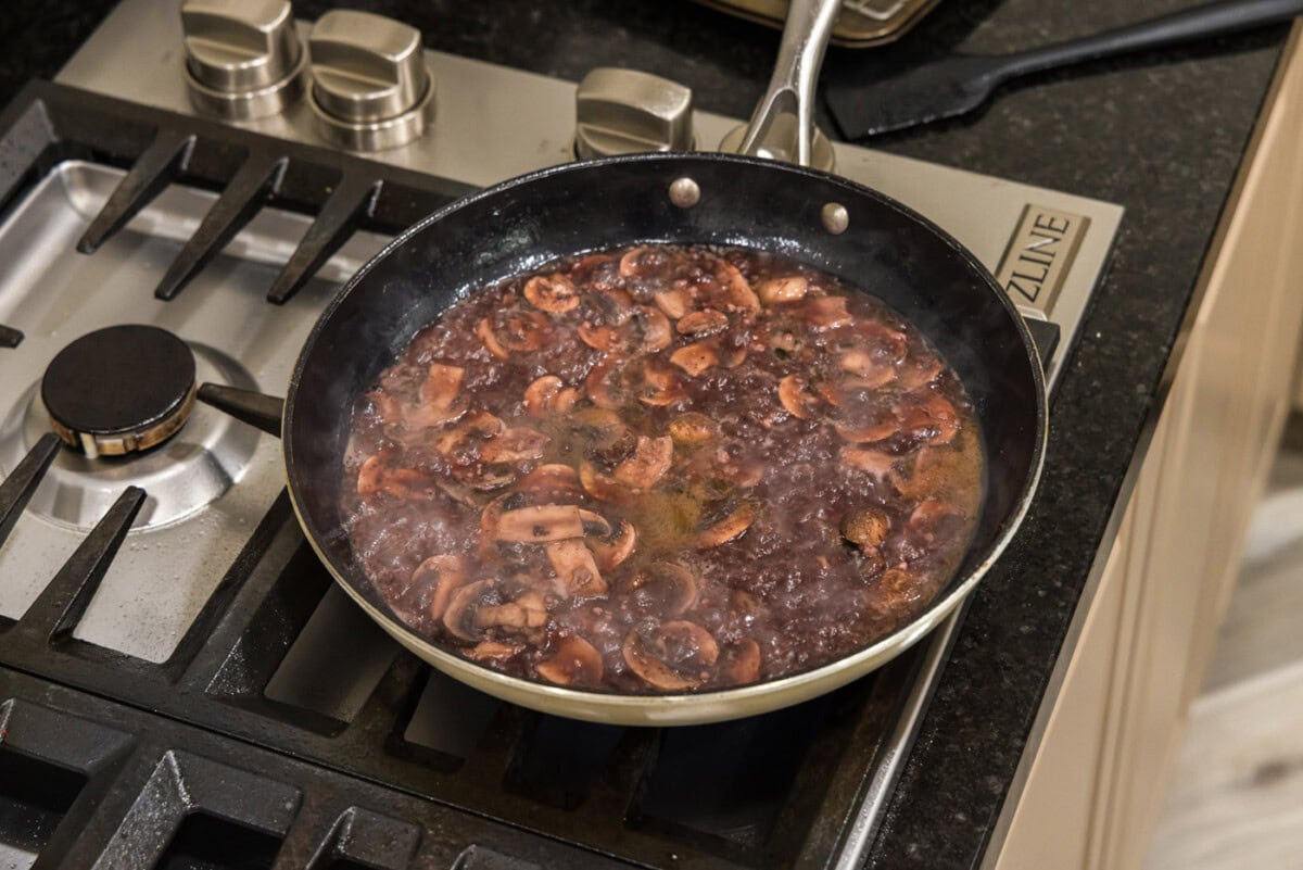 mushroom marsala sauce in a skillet