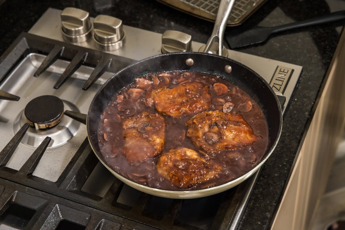 veal marsala in a skillet