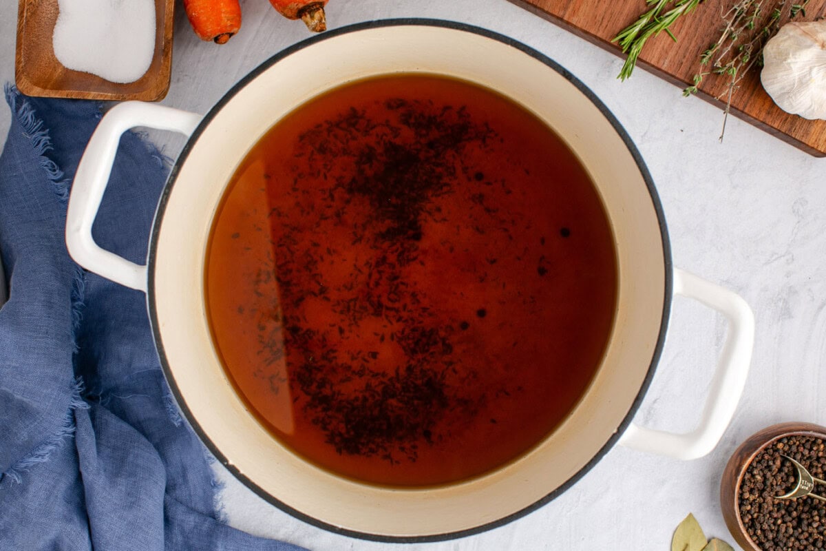 vegetable broth in a stockpot