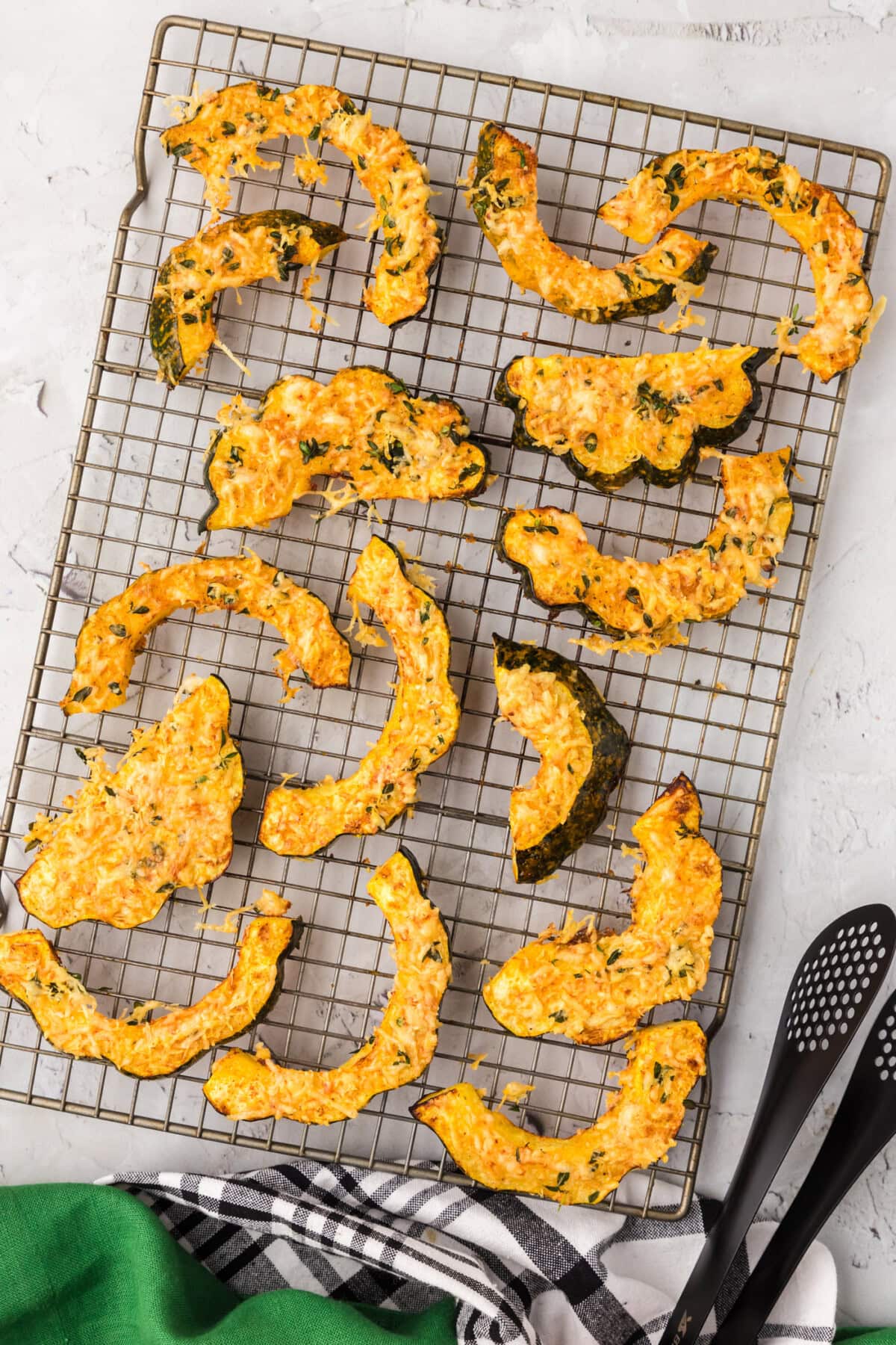 Air Fryer Acorn Squash on a wire rack