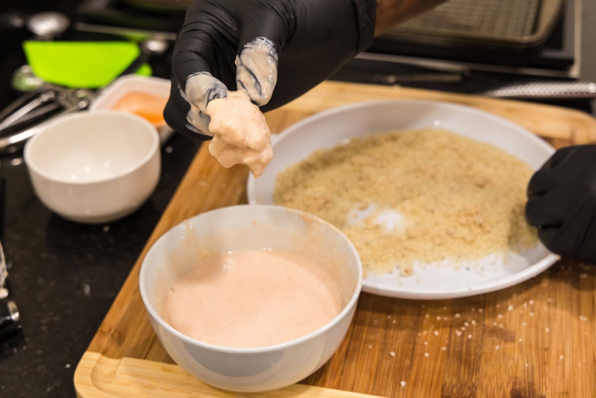 cauliflower florets dipped in buttermilk hot sauce mixture