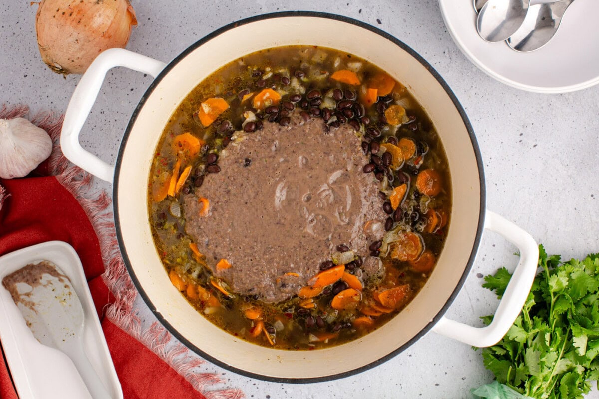 adding blended black bean soup to non-blended soup