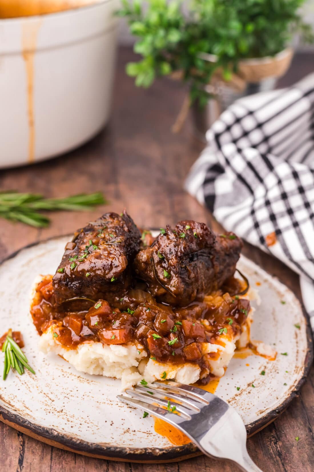 Braised Beef Short Ribs served over mashed potatoes