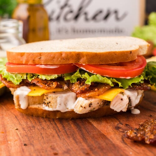 Chicken Bacon Ranch Sandwich on a platter