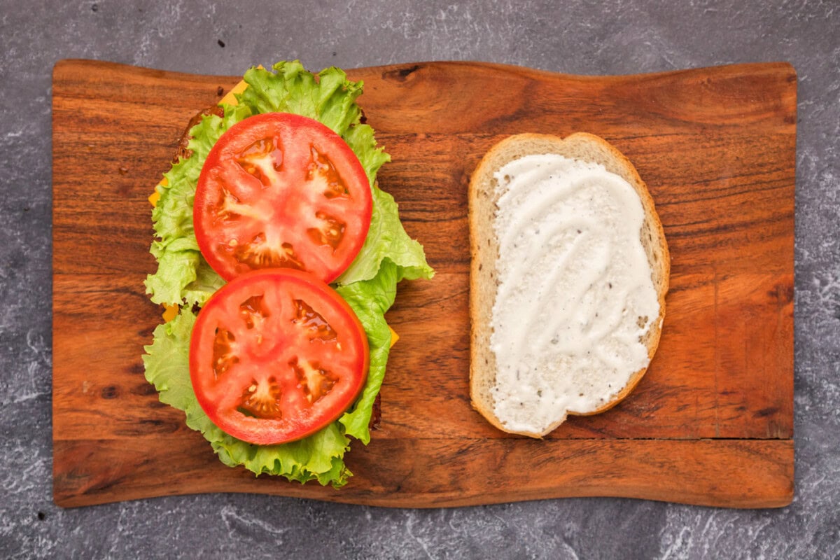 tomato and lettuce added to chicken bacon ranch sandwich