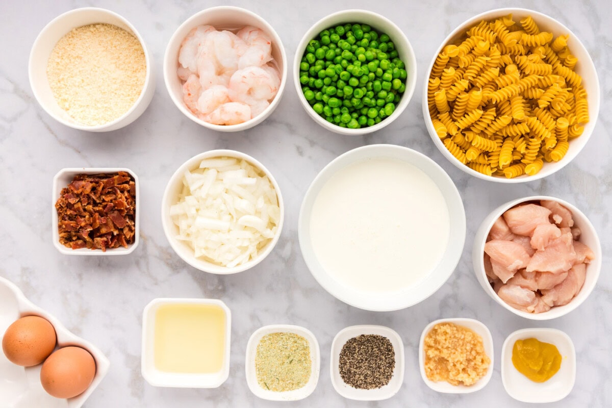 Ingredients for Chicken and Shrimp Carbonara