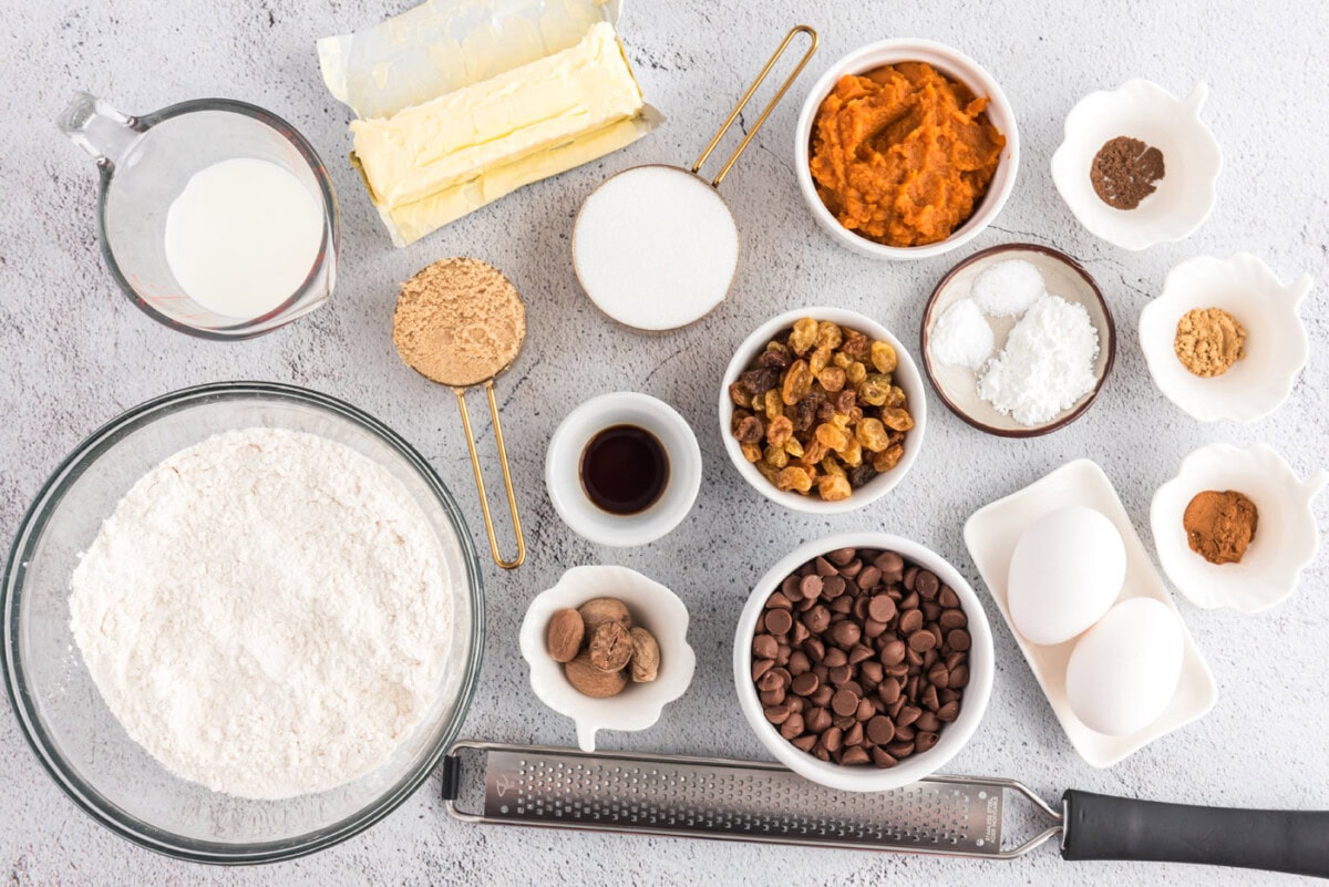 ingredients for Chocolate Chip Pumpkin Muffins