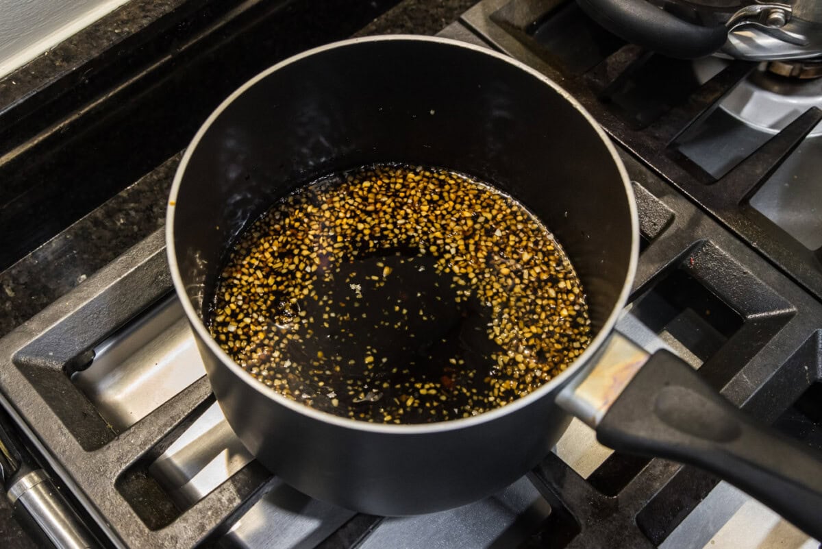 honey salmon glaze ingredients in a saucepan