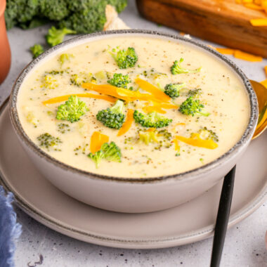 Bowl of Instant Pot Broccoli Cheddar Soup