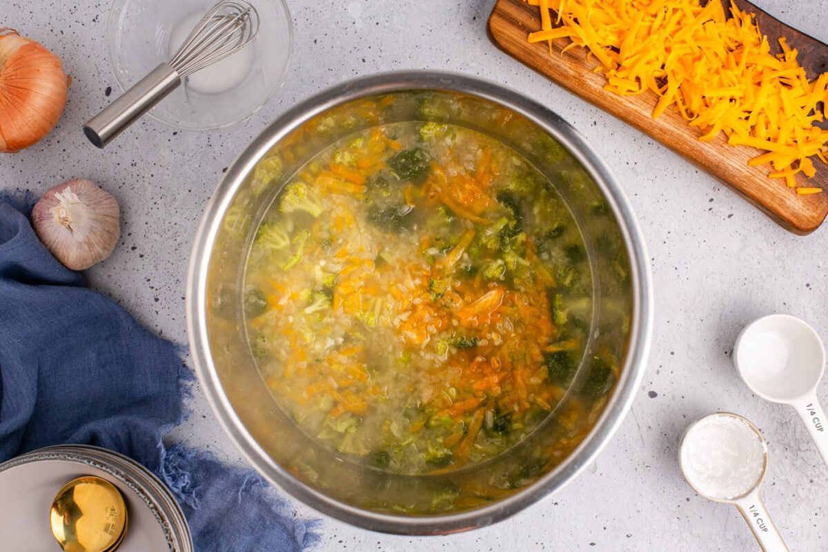 chicken stock added to broccoli cheddar soup