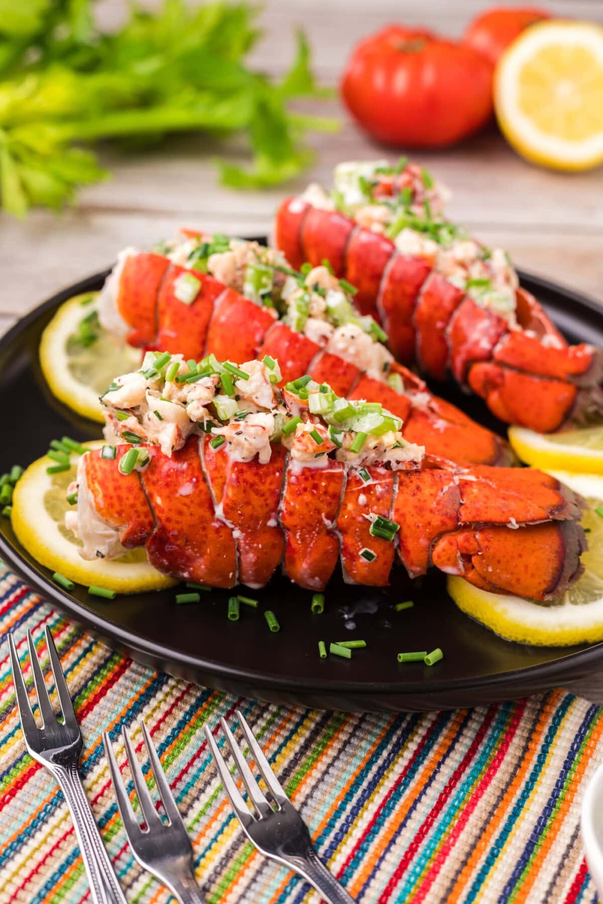 Lobster Salad in lobster tails on a plate