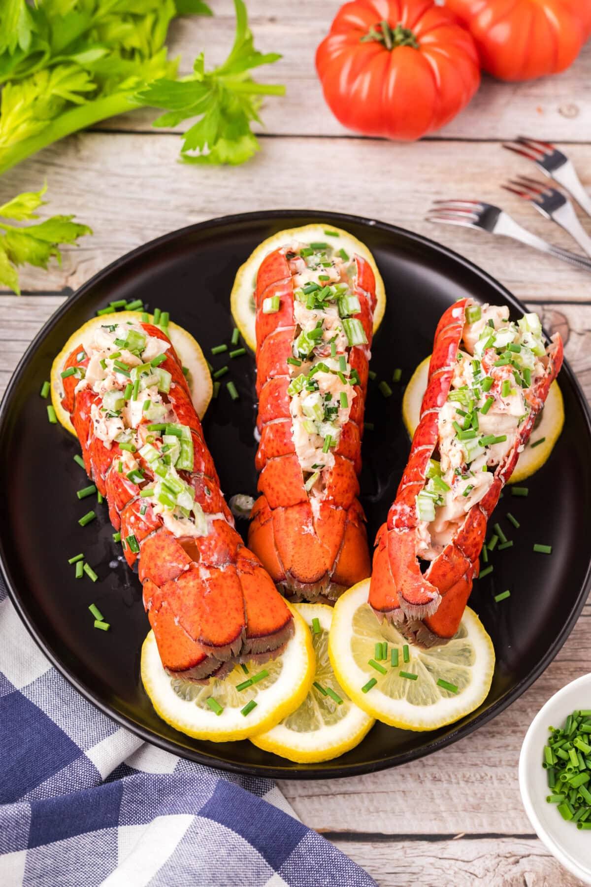 Overhead photo of Lobster Salad resting in lobster tails