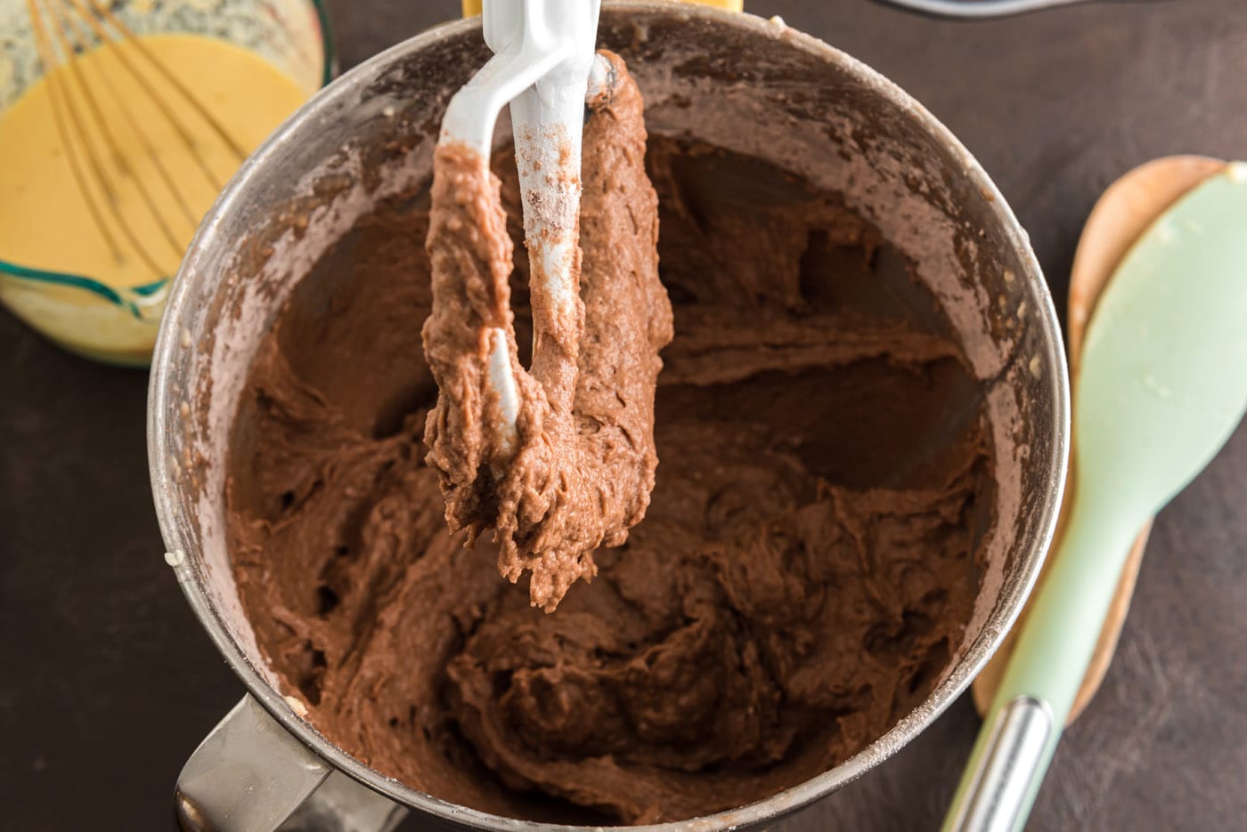 chocolate cake batter in a bowl