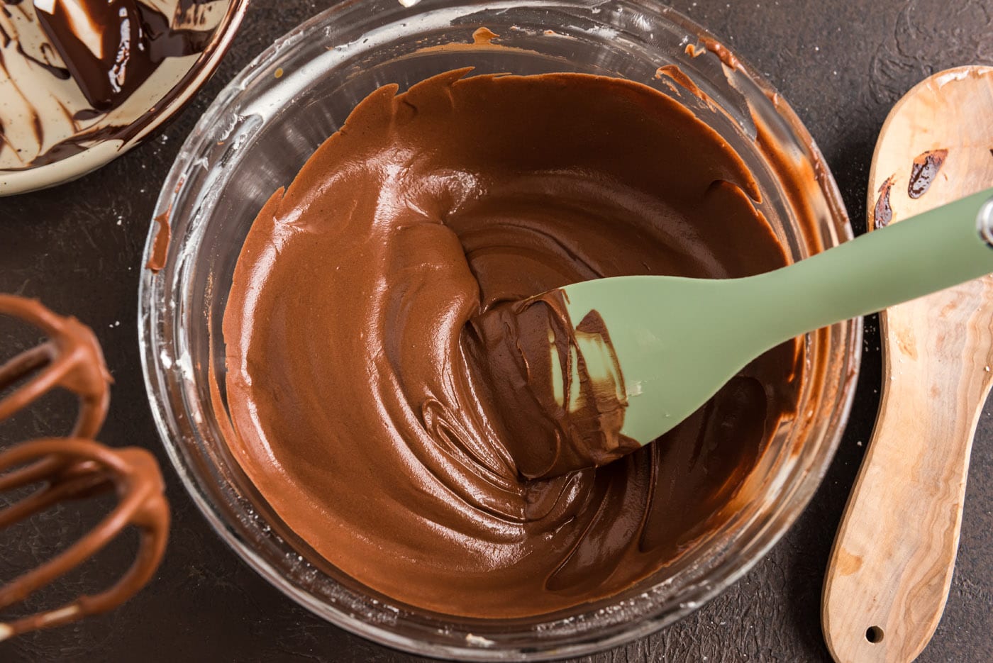 silky smooth chocolate fudge frosting in a bowl