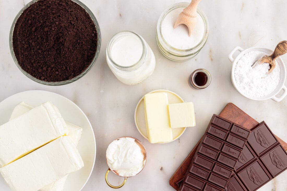 Ingredients for No Bake Chocolate Cheesecake