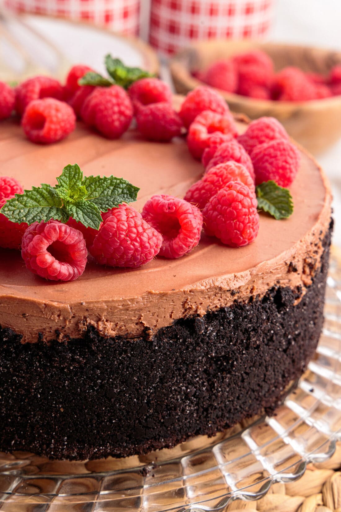 Close up photo of a No Bake Chocolate Cheesecake