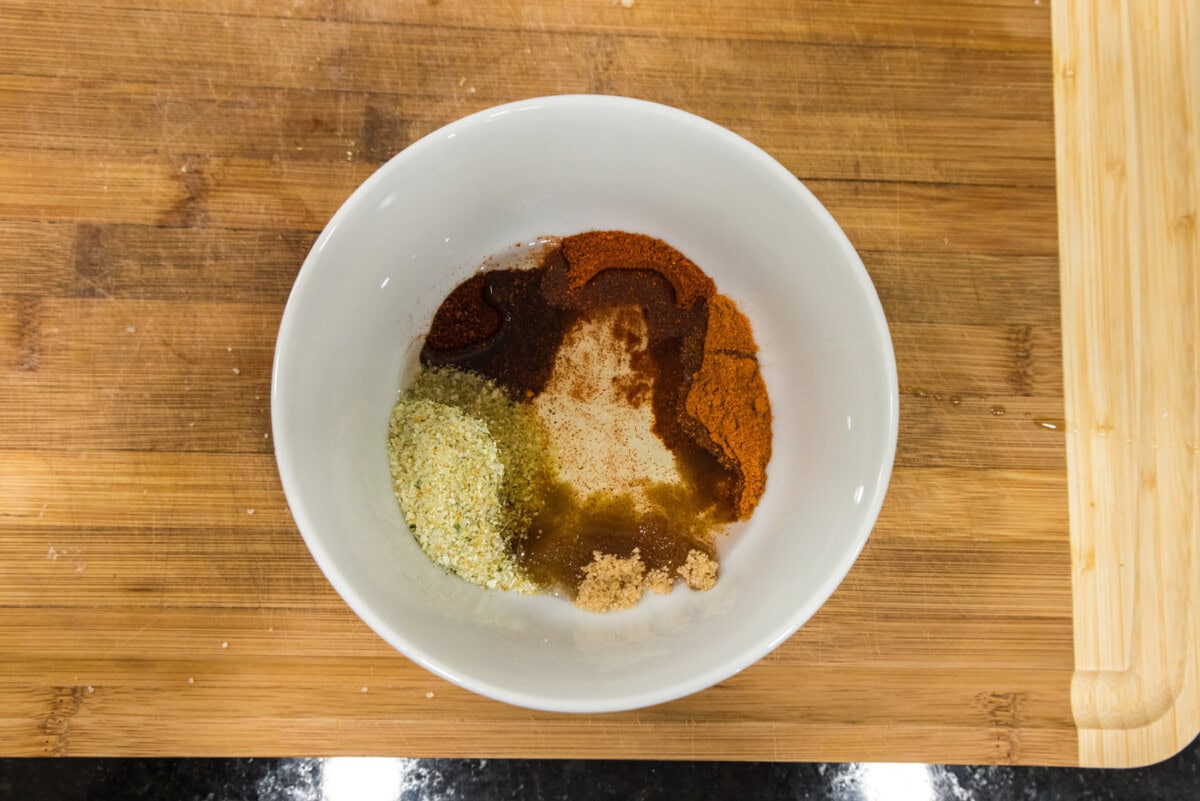 olive oil with seasonings in a bowl