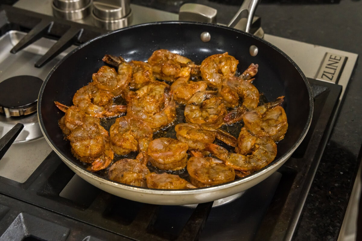seasoned shrimp in a skillet