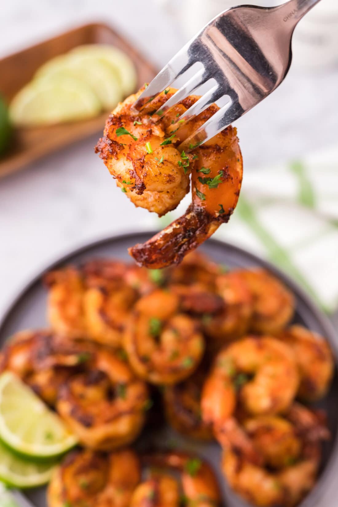 Spicy Shrimp on a fork