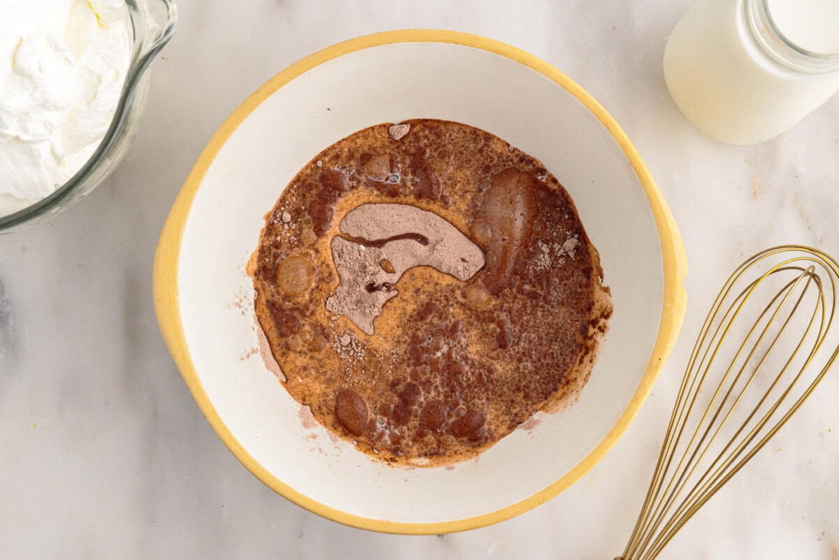 milk and pudding mix in a bowl