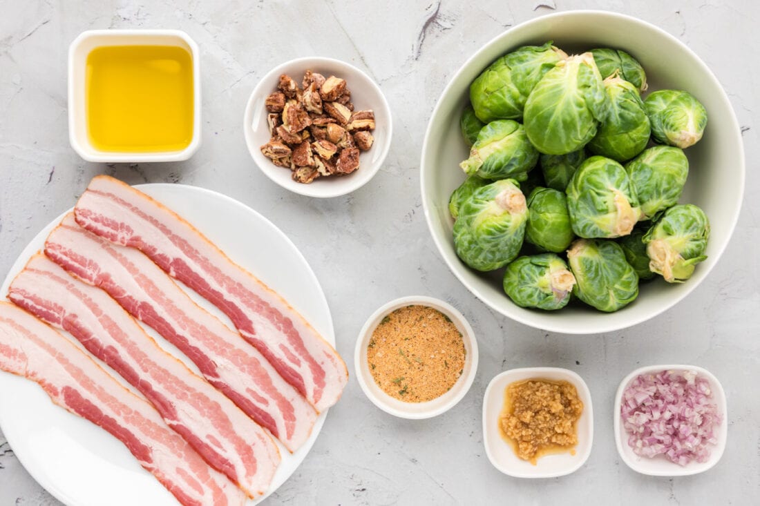 Ingredients for Brussels Sprouts with Bacon, Shallots and Candied Pecans