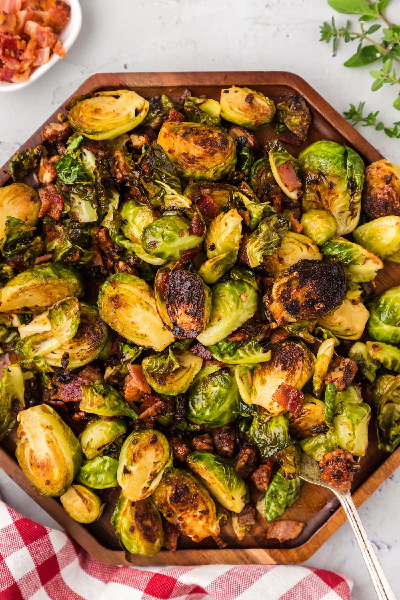 Brussels Sprouts with Bacon, Shallots and Candied Pecans Amanda's