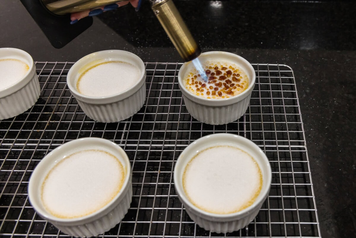 torching sugar over custard filing