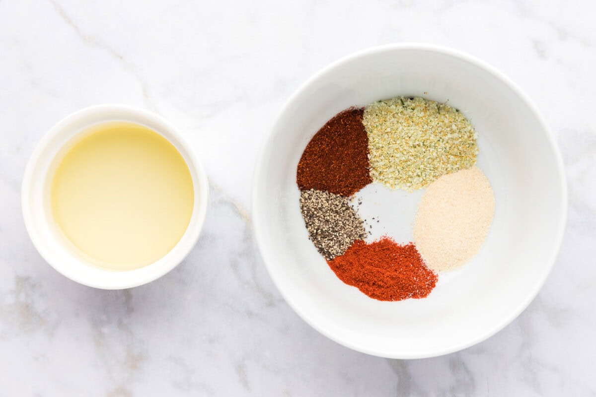 wet rub ingredients in bowls