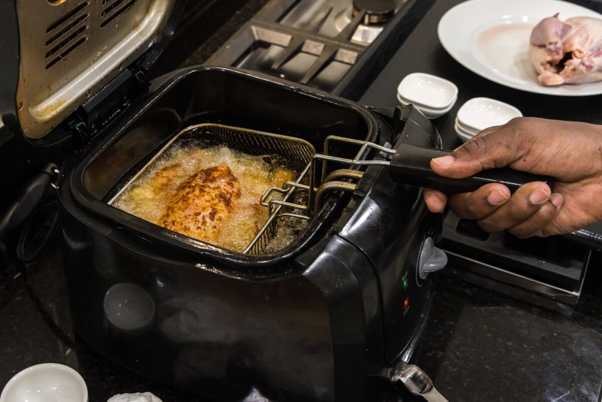 deep frying cornish hen in oil