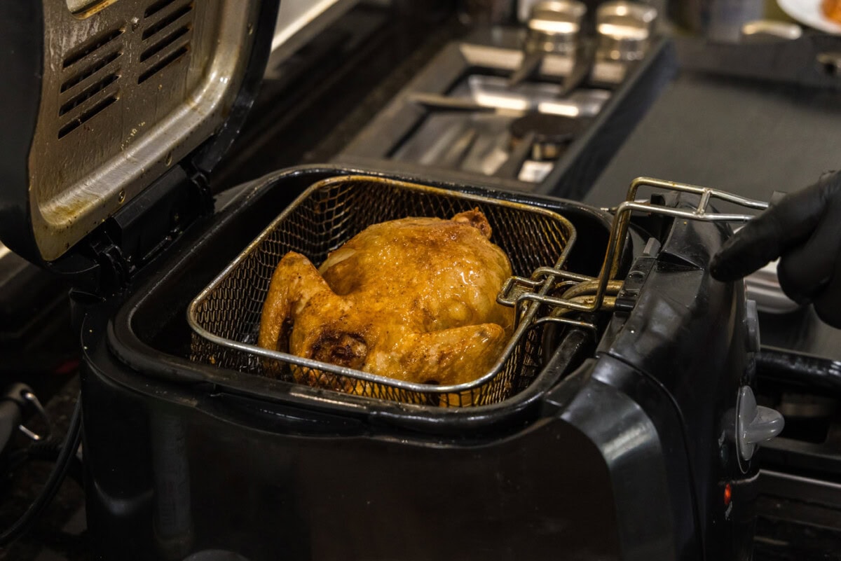 deep fried cornish hen in a basket