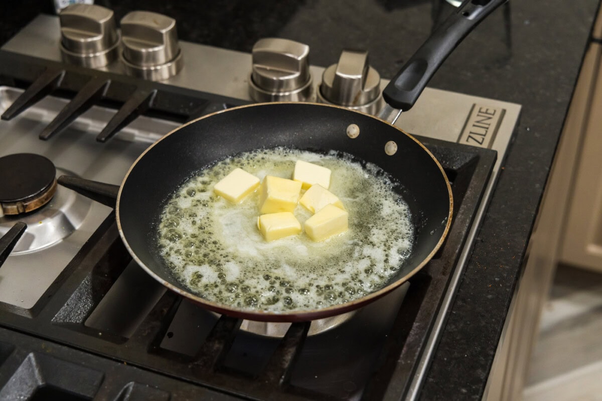 melting butter in a skillet