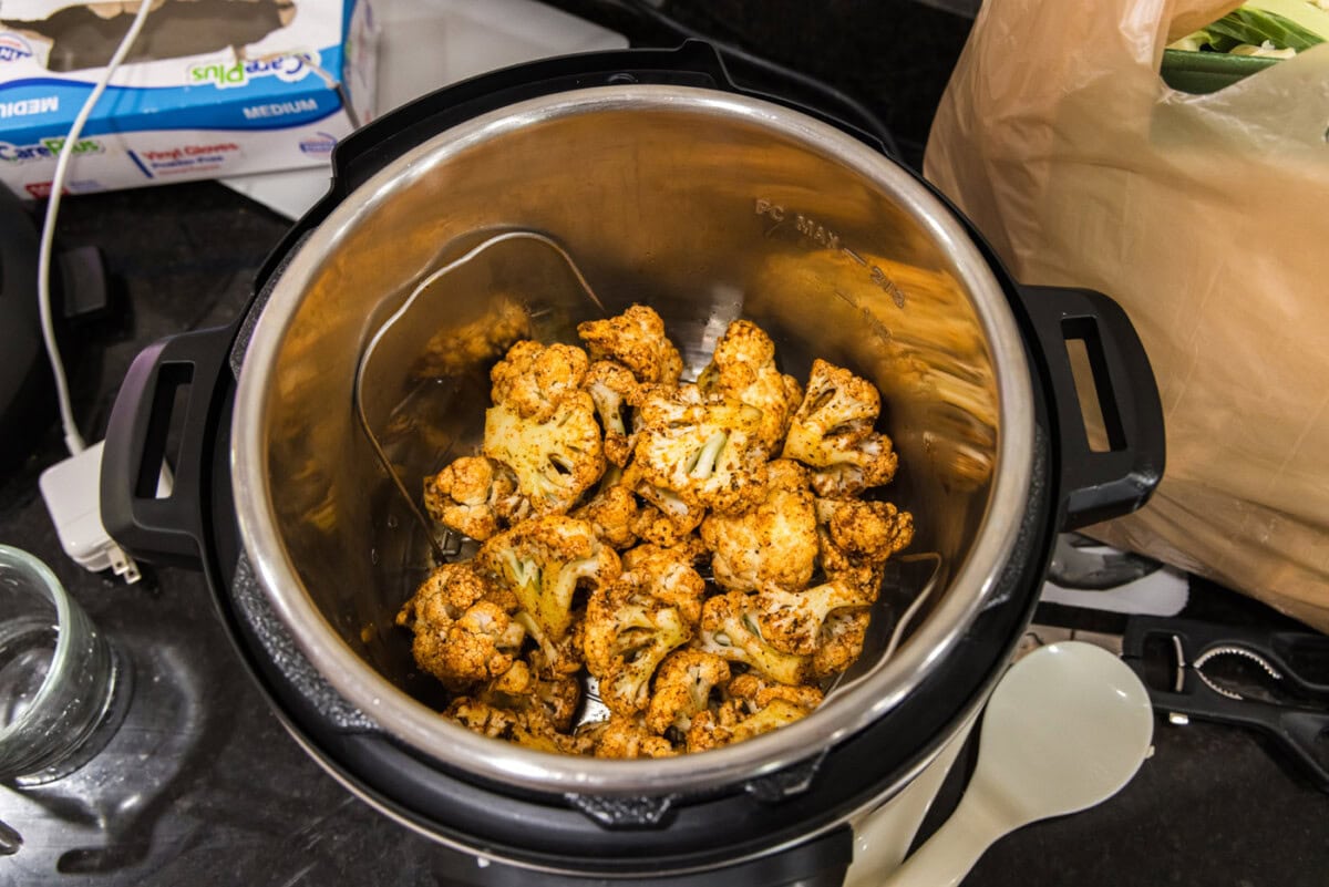 seasoned cauliflower in an instant pot