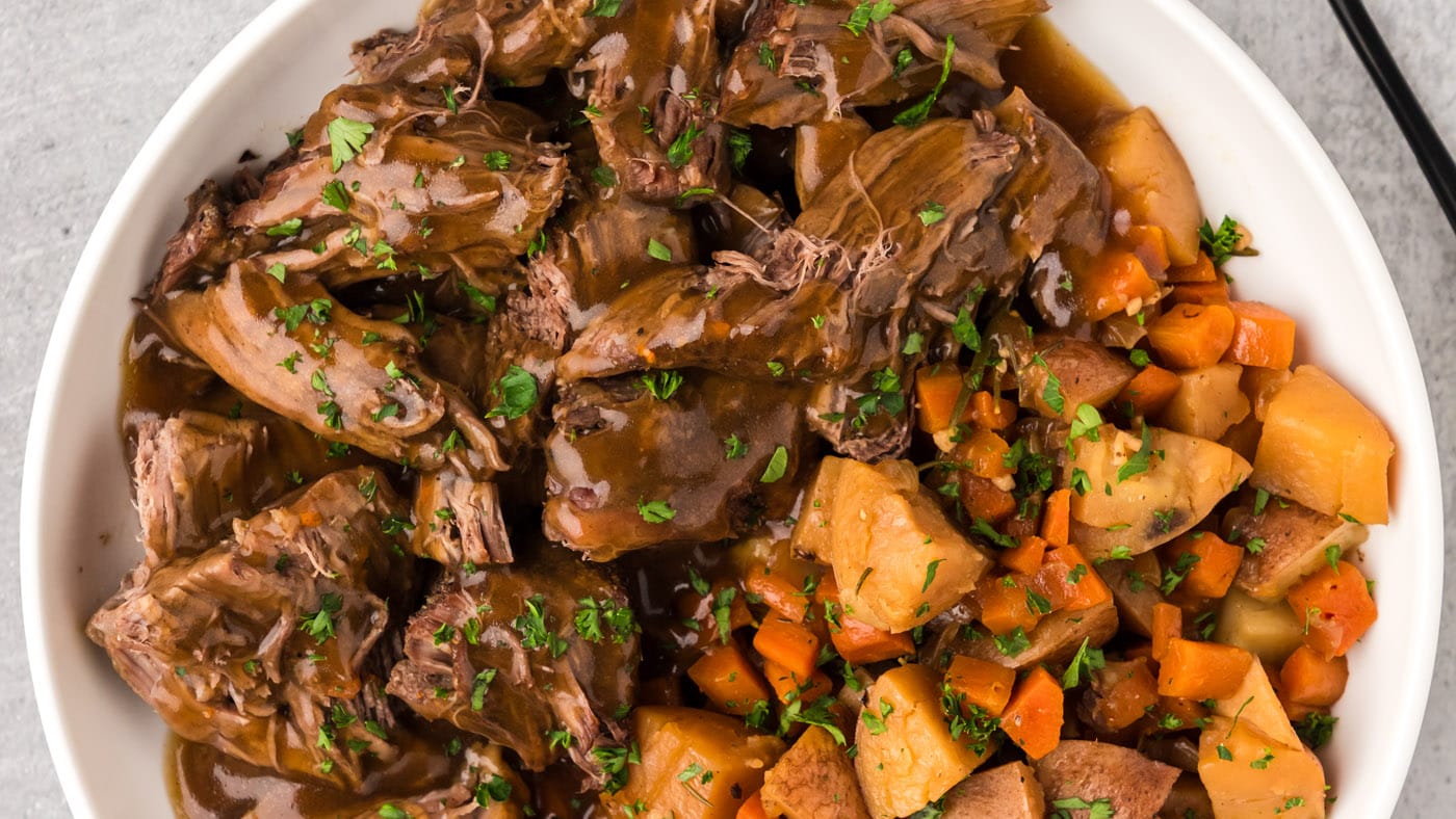 Instant pot roast beef makes an impressive roast dinner in a fraction of the time it would take to s