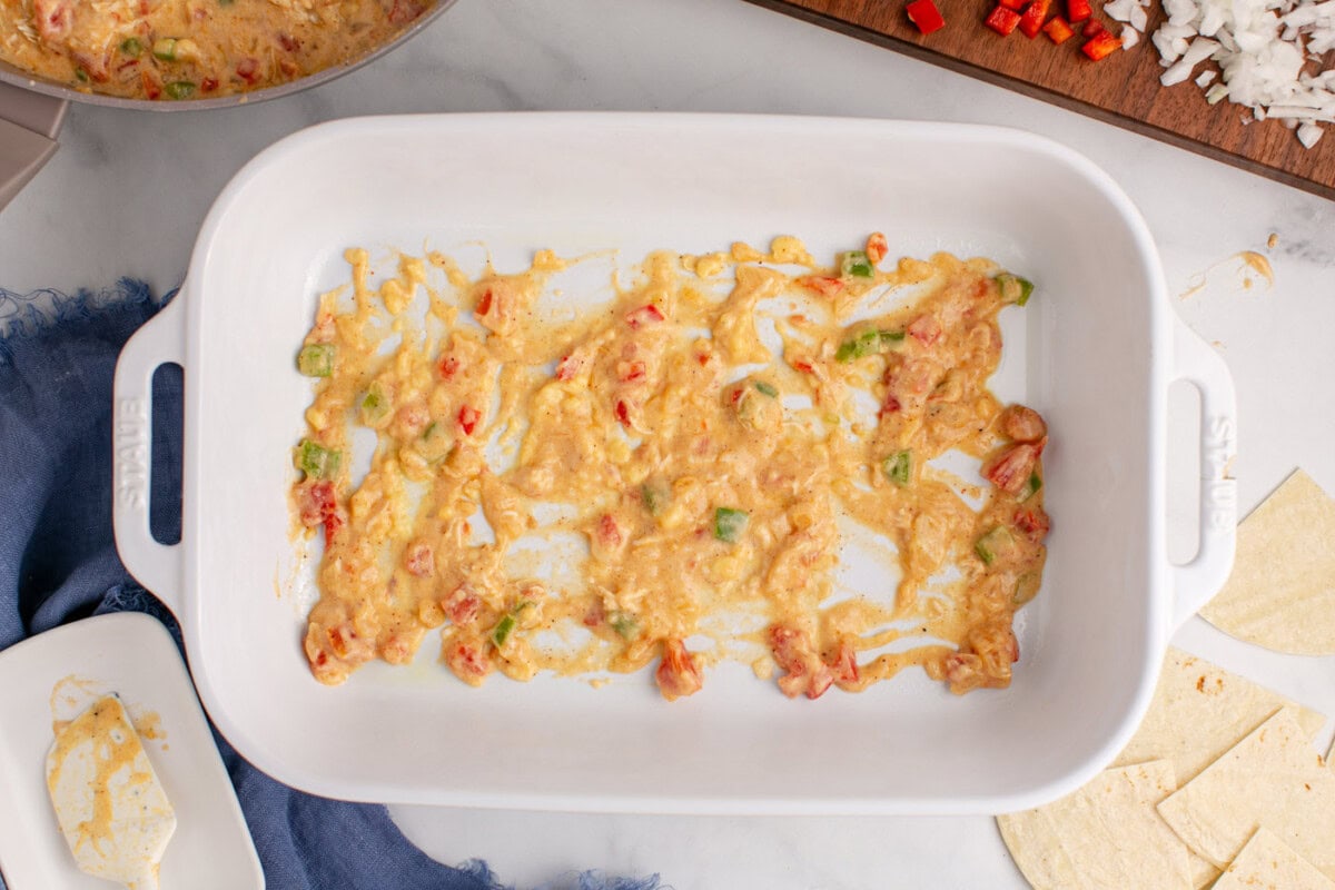 layer of sauce mixture on the bottom of a baking dish