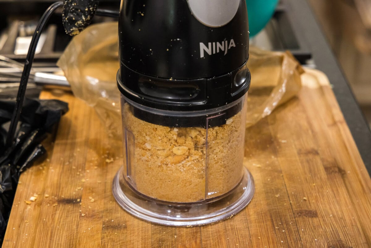 crushed butter and ritz crackers in a food processor