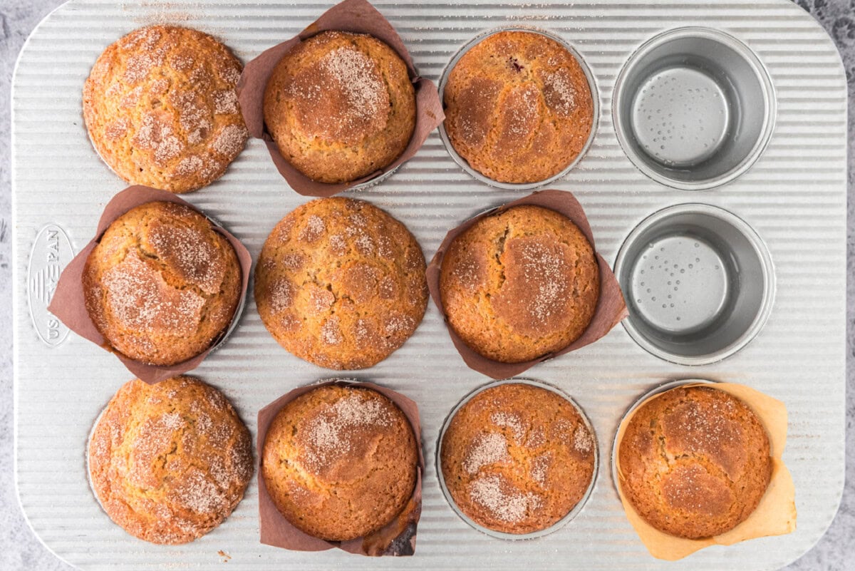 plum muffins topped with cinnamon sugar
