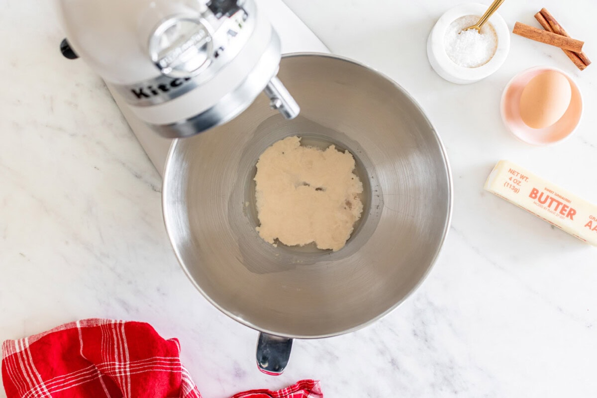 active dry yeast in a mixer bowl