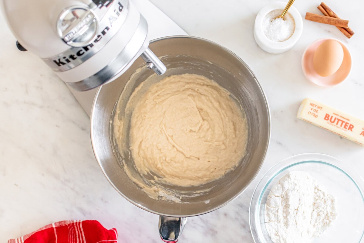 dinner rolls dough in a stand mixer bowl