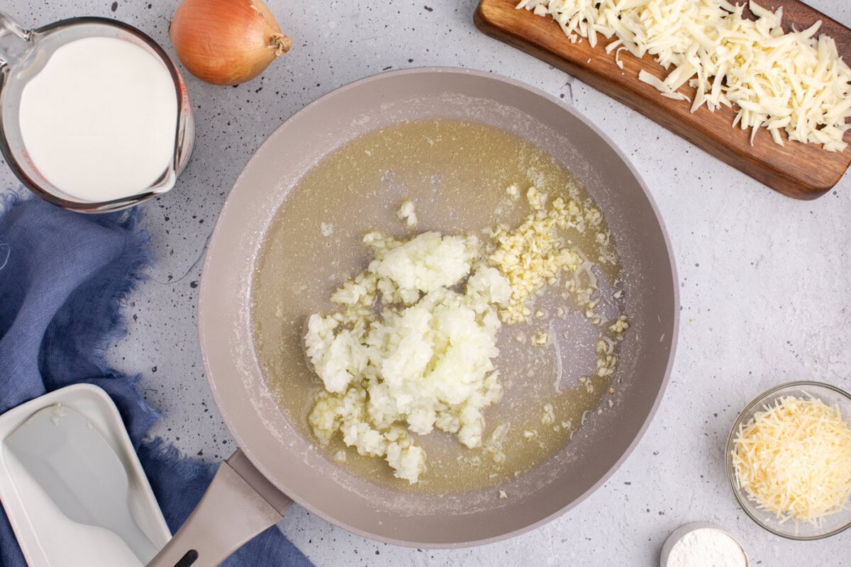 onion and garlic in a saucepan with pbutter