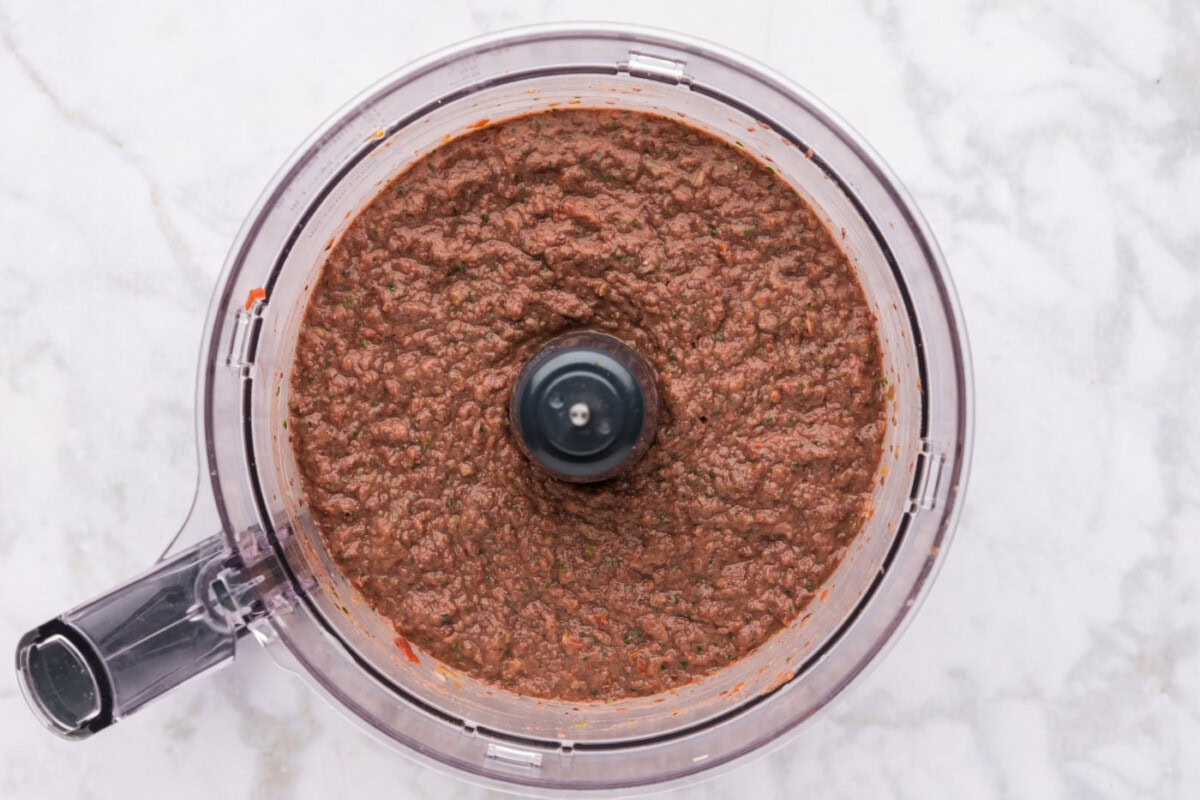 blitzed black bean dip in food processor