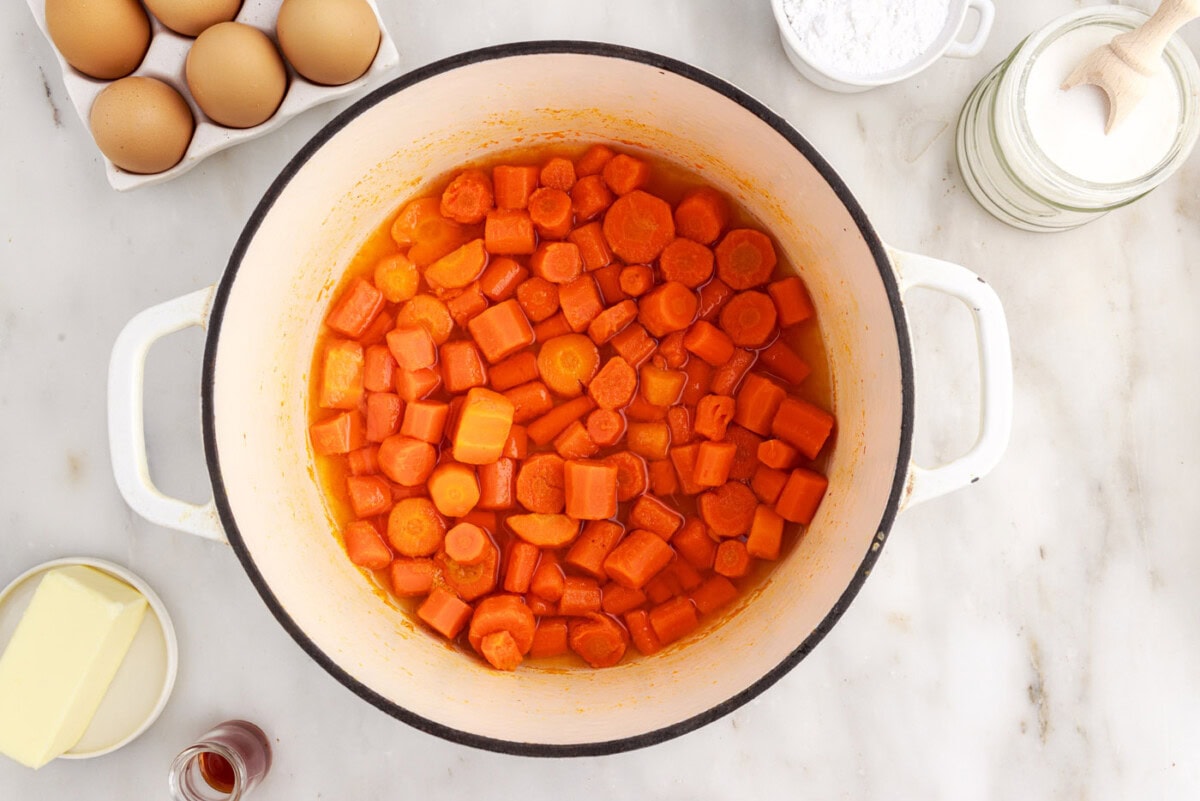 boiling carrots in a large stockpot