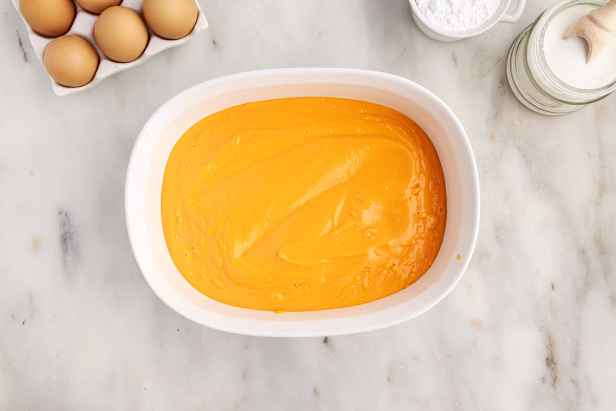 unbaked carrot souffle in a dish