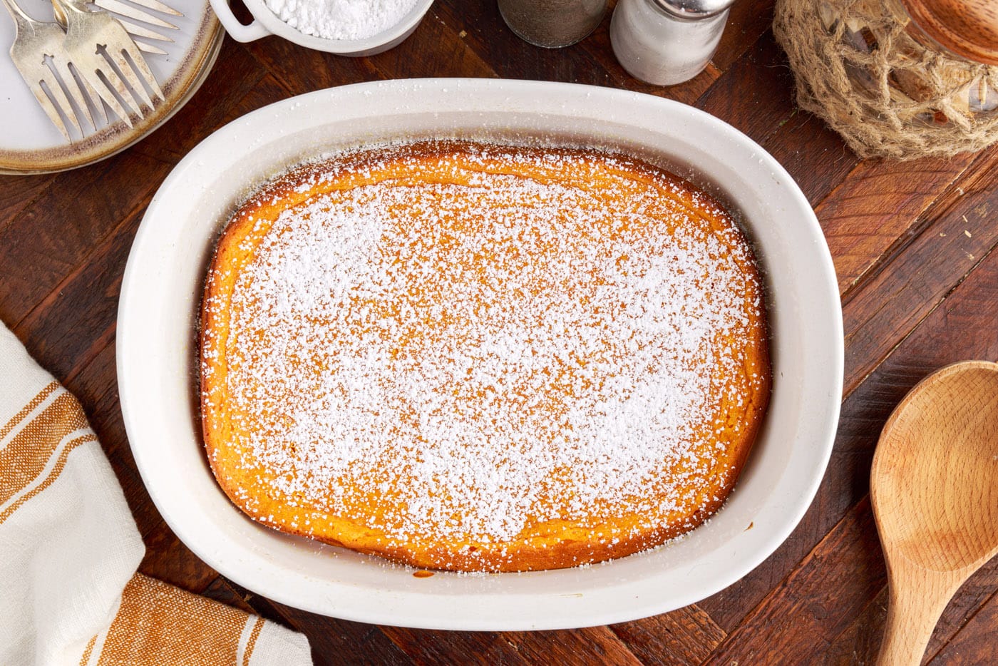 powdered sugar dusted over carrot souffle