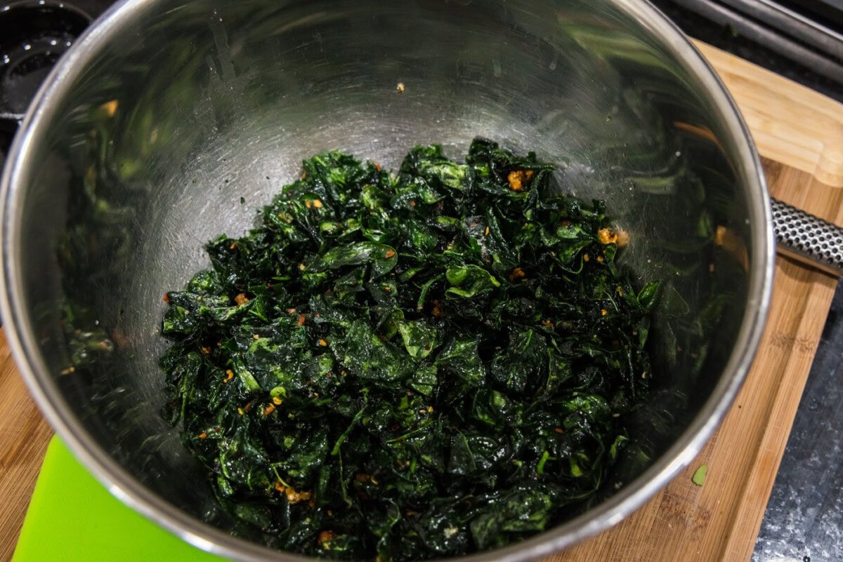 tossed fried spinach in a bowl