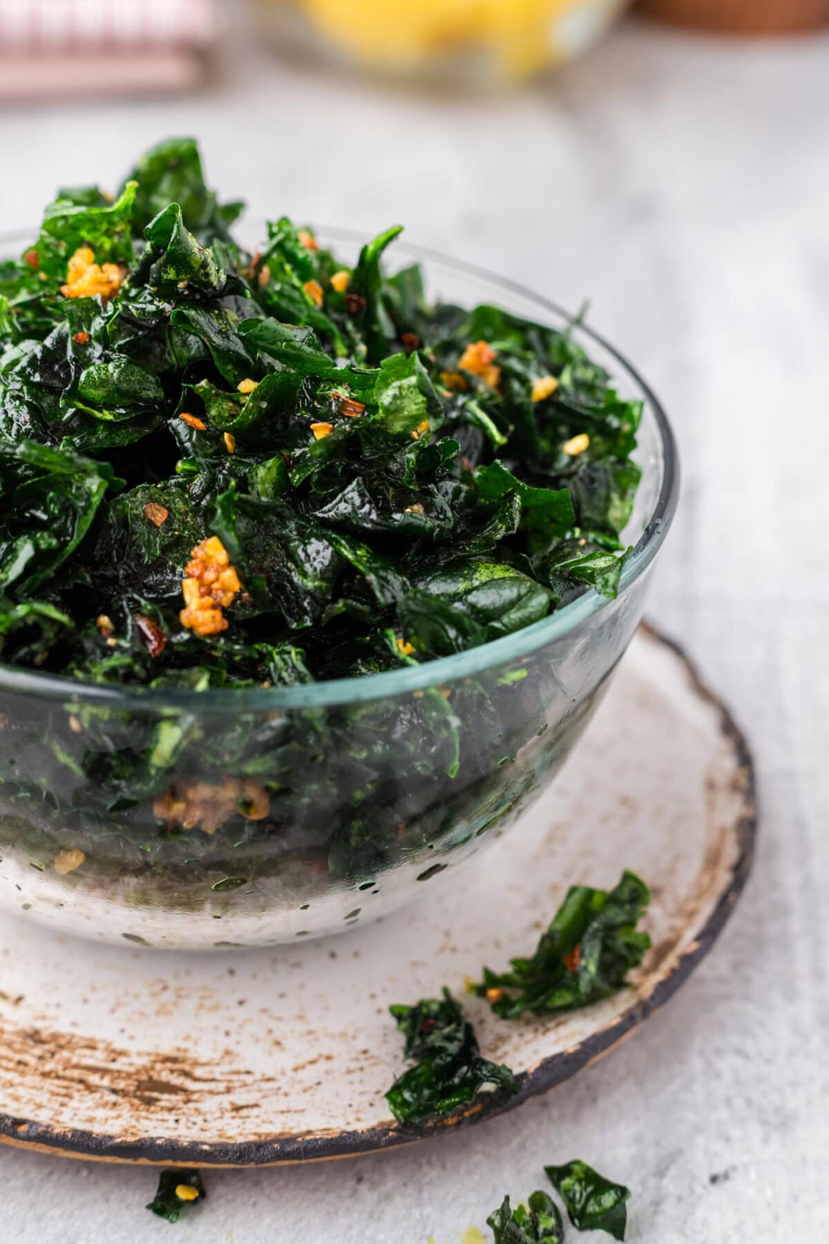 Close up photo of a bowl of Fried Spinach