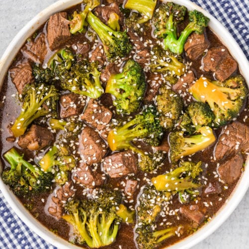 Close up photo of a bowl of Instant Pot Beef and Broccoli