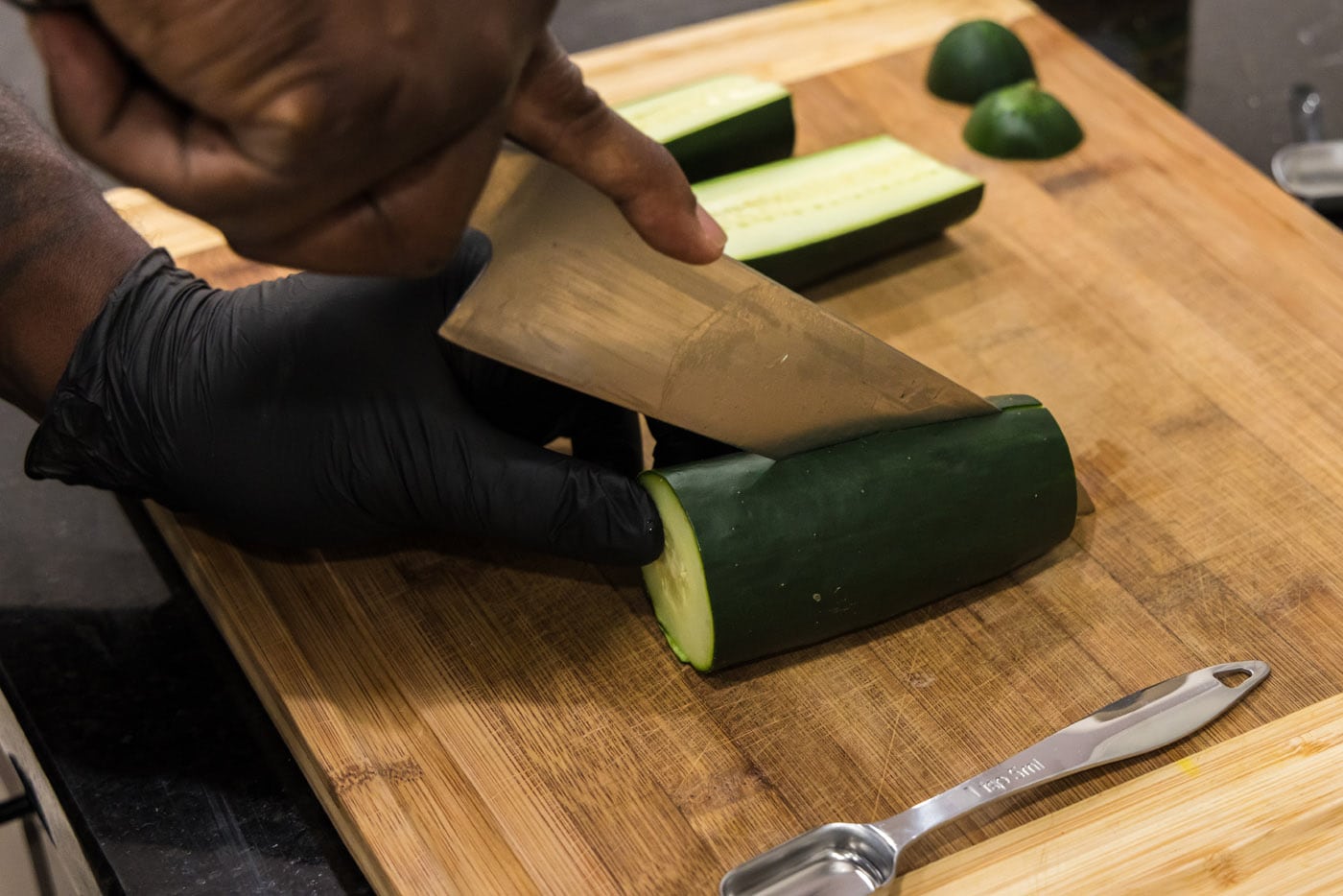 slicing cucumber with a knife