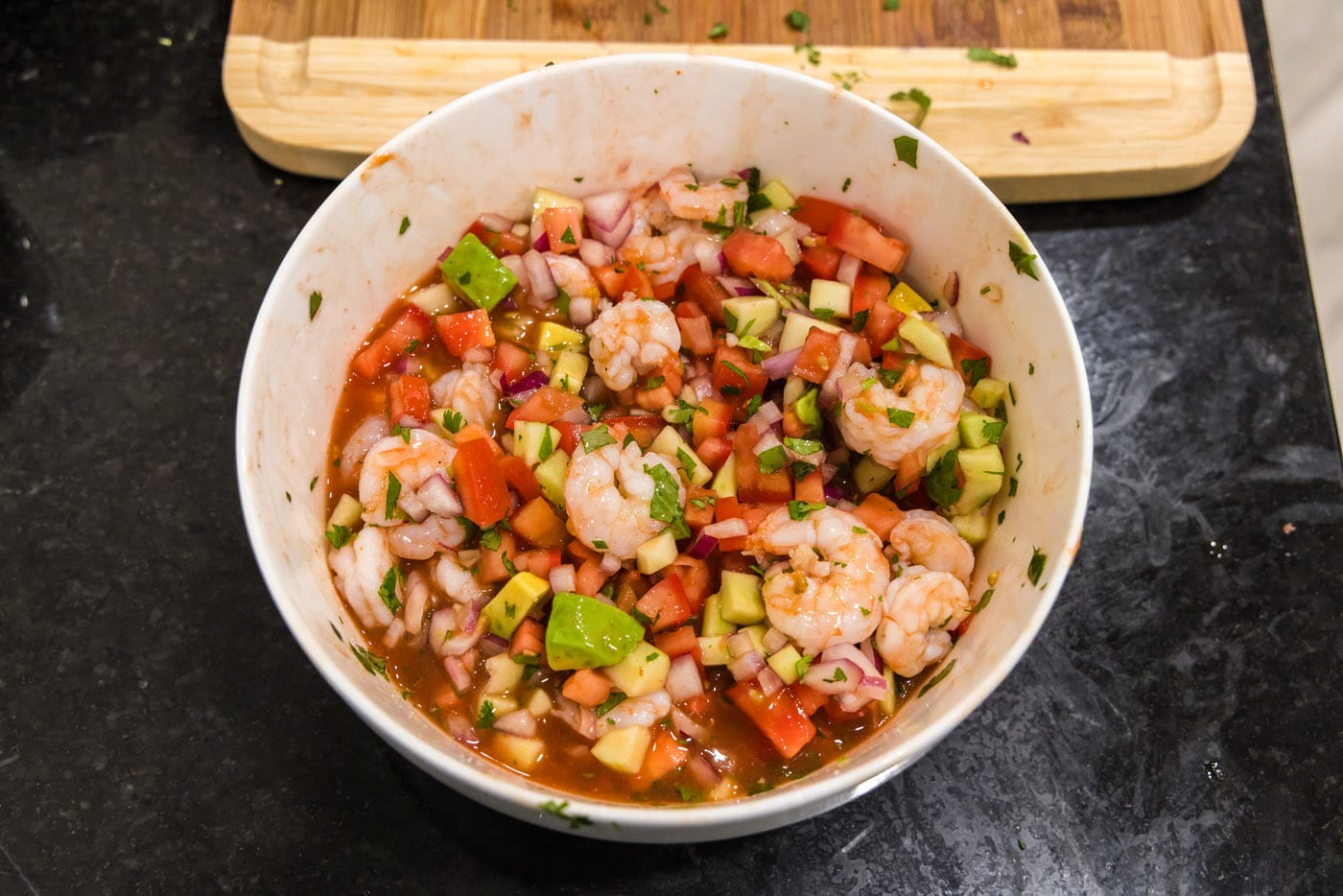 Mexican shrimp cocktail in a large bowl