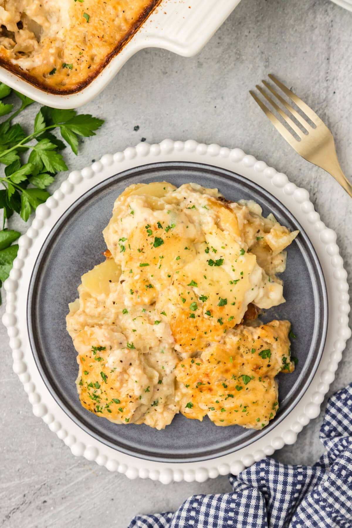 Serving of Scalloped Potatoes on a plate